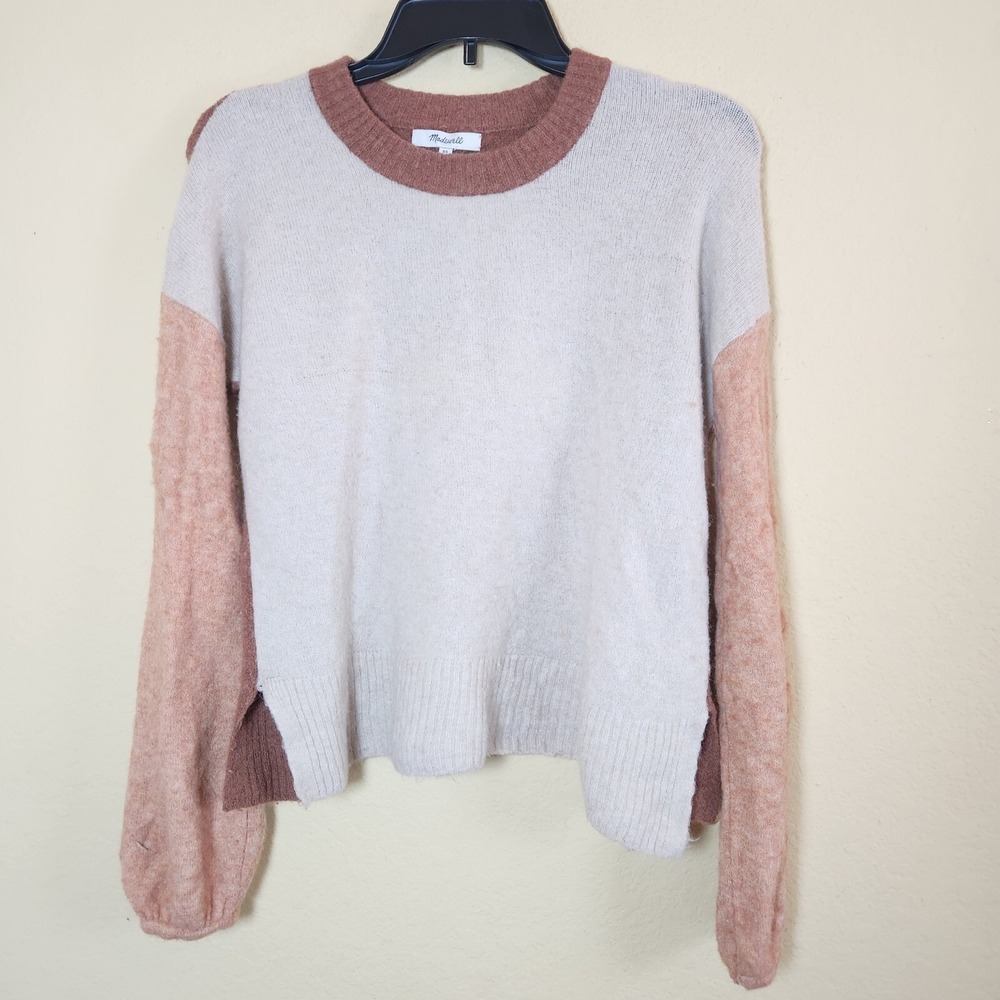 Madewell‎ Colorblock Merino Wool Alpaca Blend Sweater Cream Brown Orange XS